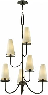 Modern Chandeliers, Classic Multi-Layered Pendant Light Fixture, Height Adjustable, Farmhouse Chandelier, 6 Lights Elegant Pendant Light with Fabric Shade for Bedroom Living Room (Black)