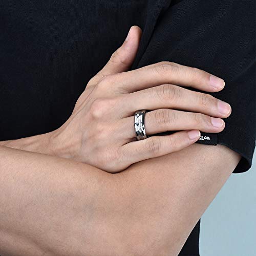King Will Hammered 8mm Silver Tungsten Ring Hammer Multi-Faceted Men Wedding Band Polished Domed Brushed Step Edge Comfort Fit4