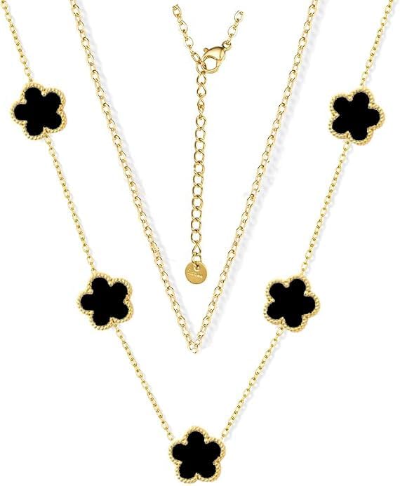Four Leaf Clover Necklace for Women 18K Gold Layered Dainty Plated Stainless Steel 4 Leaf Clover Necklace Flower Lucky Charm Pendant Jewelry Gifts - Image 8