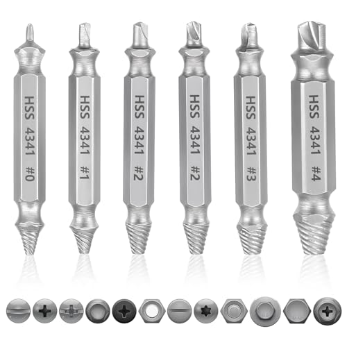 oruola - Oruola 6 Stück Linksausdreher Set, Schraubenlöser, Beschädigte Schrauben Entferner aus HSS 4341,Härtegrad 62-63 HRC,Ausdreher zum Entfernen von Leicht Beschädigten Schraube (Silber)