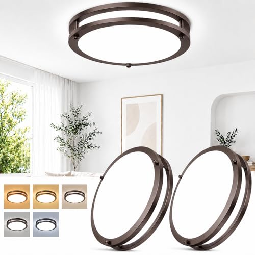 Image of 2-Pack Oil-Rubbed Bronze Flush Mount LED Ceiling Lights, 13Inch 36W Super Bright 3600lm Dimmable Ceiling Light Fixtures, 5CCT Selectable 2700K-6500K, Energy-Efficient Modern Ceiling Lamp, Easy Install