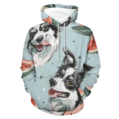 Sweat à Capuche Chien Pastèque Hoodie Unisexe Taille S en Coton