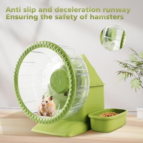 Image of 4 in 1 Silent Large Hamster Wheel Multifunctional Hamster Running Wheel Quite Running Spinner Wheel Accessories with Food Bowl Water Bottle for Hamsters Dwarf Gerbil (Green)
