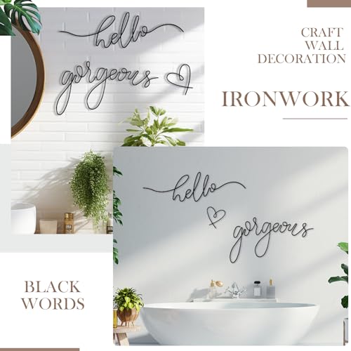 Image of Hicarer Metal Hello Gorgeous Wall Art Minimalist Decor for Bedroom Bathroom Living Room Dressing Room Salon Office Home Decorations Easy to Install Wall Decor(Black,Classic Style)