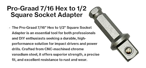 Pro-Graad 7/16" Hex to 1/2" Square Socket Adapter, 2" by Pro-Graad - Image 5