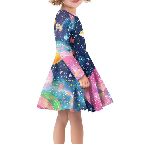 Spring Crew Neck Long Sleeve Flowy Midi Fall Dresses for Girls Soft Comfy Cute Print A Line Fit and Flare Dress4