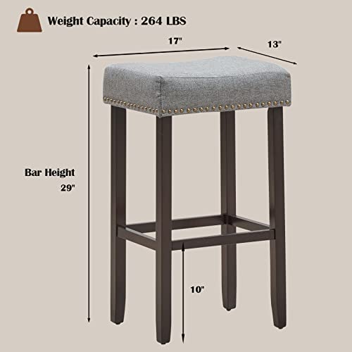 Ergomaster Counter Height Bar Stools Set Of 2 Backless Fabric Barstools 29-Inch Modern Wood Saddle Bar Stools With Nailhead Trim For Kitchen Island Counter Tabel - Grey/Brown,2-Pack #TOP2