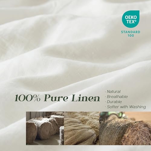 Simple&Opulence 100% Linen Duvet Cover Set, Natural French Flax White Duvet Cover Twin Size, Breathable Soft Comfy Linen Bedding Comforter Cover with 1 Pillowcase(White, 86"x68") by Simple&Opulence - Used condition - Image 3