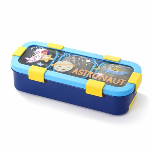 Image of Kids Lunch Box with 3 Compartments | 500ml Astronaut Cartoon Print Stainless Steel Bento Box for School | Leak-Resistant, BPA-Free Food Container Tiffin for Boys & Girls - Blue