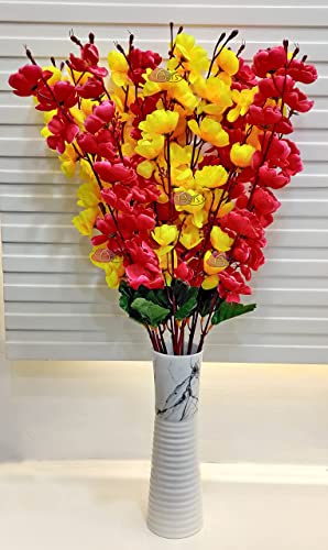 Image of ARTSY Artificial Flowers Bunch for Decoration Cherry Blossom, Ideal for vase, Home, Office Decor, Gifts, Craft, Artificial Plants for Decoration, Without vase, Yellow Maroon, Combo, 2 Pieces