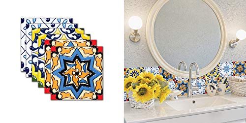 T-shin - Juego de 6 pegatinas para azulejos de estilo marroquí, estilo marroquí, de moda, impermeable, para cocina, baño, bricolaje (multieuros)