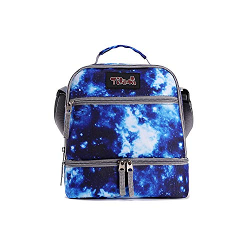 Image of Tilami Lunch Bags Insulated Adjustable Strap Zipper, Two Compartments Cooler Bags, Bento Bags for Kids Toddlers (Blue), Blue, Large, Adjustable,Bento