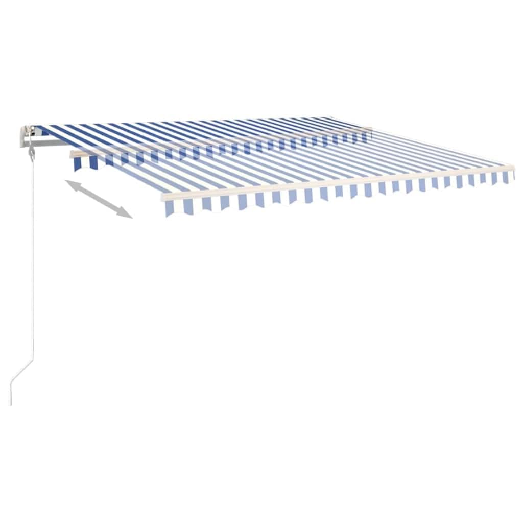 Tenda da sole estensibile automatica, 450 x 300 cm, blu e bianco, con telecomando, protezione dal vento, protezione solare per balcone, terrazza, giardino, esterno, resistente alle intemperie