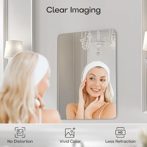 Image of USHOWER Frameless Bathroom Mirror for Over Sink, 22x30 Inch Rectangle Wall Vanity Mirror for Bathroom, Bedroom, Entryway, Polished Edge, Tempered Glass