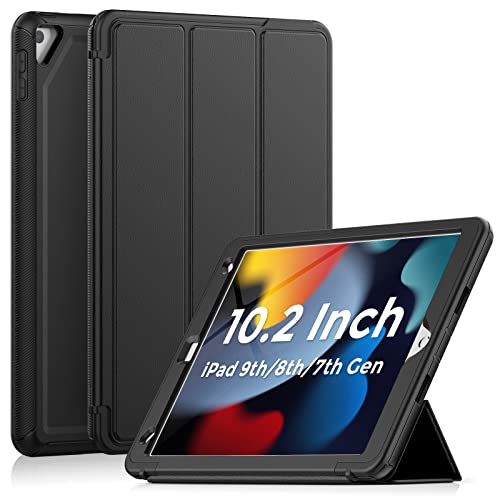 Seymac Ipad 9Th/8Th/7Th Generation Case, Ipad 10.2 Case, Durable Sturdy Heavy Duty Shockproof Protection Folio Stand Case With Smart Cover Auto Sleep/Wake For Ipad 10.2 Inch, Black #TOP13