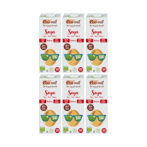 Ecomil - Bebida Vegetal de Soja Barista Bio Sin Azúcares, Pack 6 x 1L, Sin Lactosa, Ecológica, Vegana, Sin Edulcorantes, Baja en Carbohidratos, Ideal para Cafés