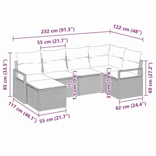 Canapé de jardin modulable vidaXL en polyrotin gris clair 6 pièces pour terrasse