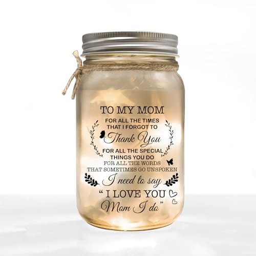 CustomizeAF Gift For Mother's Day, Mason Jars For Centerpieces 16oz, Personalized Mason Jar Lights To Our Mom For All The Times That We Forgot To Thank You Gift For Mom (MJL31)