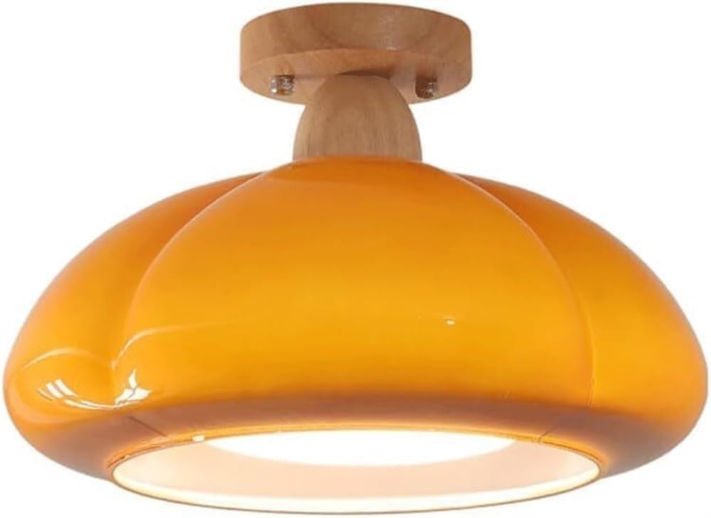 E26 Nordic Retro Orange Glass Pumpkin Corridor Chandelier Semi Flush Mount Ceiling Lamp Modern Kitchen Close to Ceiling Light Fixtures Farmhouse Lighting for Bedroom Porch Hallway Dining Room