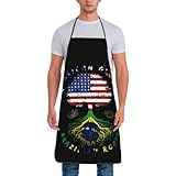 Amerika Und Brasilien – Brasilianische Flaggenwurzeln Herren Damen Schürze Verstellbare Kochschürze Lange Bänder Latzschürze Für Kochen Gastronomie Zuhause