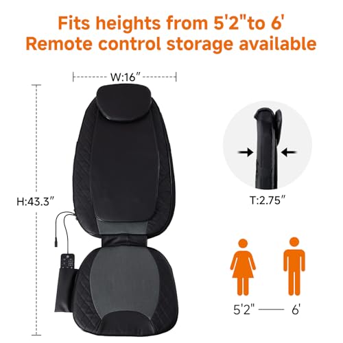Image of NEWBULIG Massage Chair Pad, Back Massager Seat Cushion with 4 Kneading Nodes & 3-Level Vibration, Shiatsu Deep Tissue Massager for Office Home Use, Grey