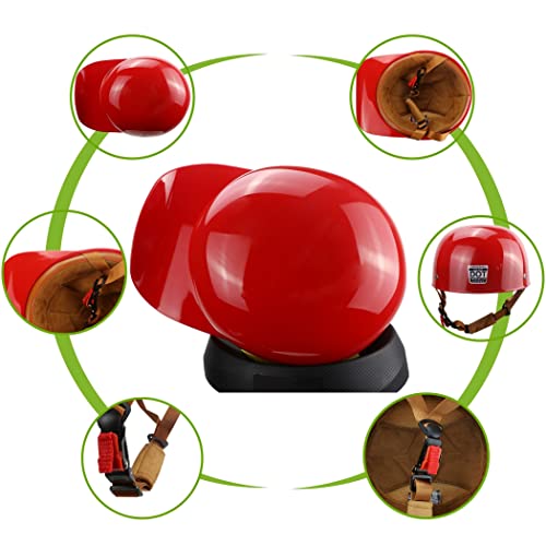 Dot Certified - Baseball Cap Style Retro Motorcycle Helmet Unisex-Adult For Moped Cap Jet Scooter Street Cruiser With Mask Towel (Xl,Light Red) #TOP5
