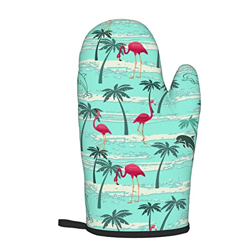 Flamingo Oven Mitts Pot Holders Set,2-Piece Set, Heat Resistant Waterproof Gloves For Kitchen Cooking, Baking, Bbq #TOP6