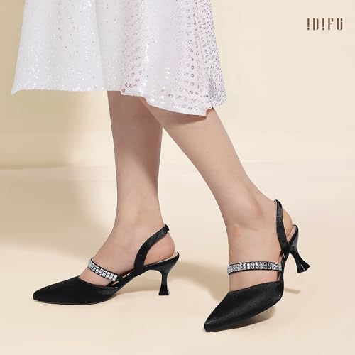 IDIFU IN3 Rhinestone Kitten Heels Closed Pointed Toe Low Strappy Dress Shoes for Women Bride Wedding Bridal Prom Heels Cute Trendy Dressy Short Slingback Pumps3