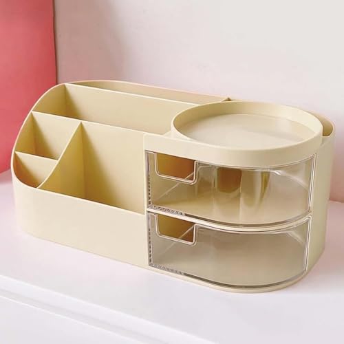 Image of INKULTURE Plastic Desk Organiser, Desktop Drawer Organiser, Cosmetics Storage Organiser, Cute Desk Storage For Office Supplies, Bathroom Counter Or Chest Of Drawers, Cream