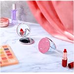 Cute Pink Compact Mirror for Women,Small Magnifying Travel Mirror with Glitter,Portable 2 x 1x Magnification Folding Pocket Makeup Mirror Cosmetic Mirror for Gift Travel Essentials - Image 2