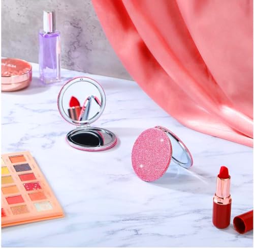 Cute Pink Compact Mirror for Women,Small Magnifying Travel Mirror with Glitter,Portable 2 x 1x Magnification Folding Pocket Makeup Mirror Cosmetic Mirror for Gift Travel Essentials - Image 3