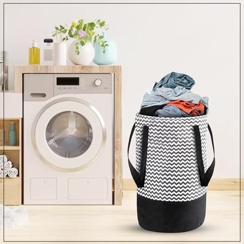 Image of GLUN Multipurpose Foldable Hanging Bag, Round Shape Pack of 2 Printed Laundry Bag, Water Repellent, Durable Laundry Bag for Toys, Clothes, Stationery Items, Space Saving Design