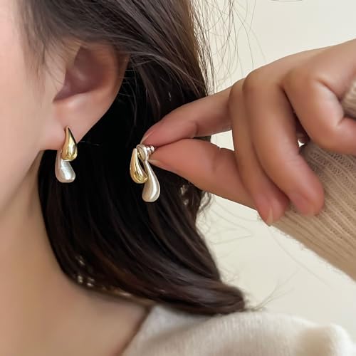 Two Tone Gold Silver Stud Earring for Women Front Back Oval Dangle Earrings by Uarein - Used condition - Image 2