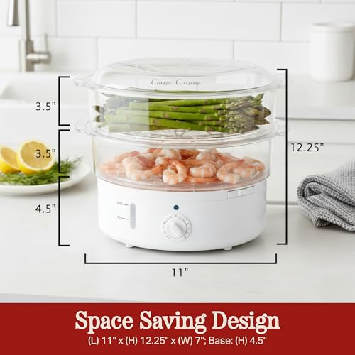 Vegetable Steamer Rice Cooker- 6.3 Quart Electric Steam Appliance with Timer for Healthy Fish, Eggs, Vegetables, Rice, Baby Food by Classic Cuisine, 11"D x 11"W x 12.25"H by Classic Cuisine - Image 7