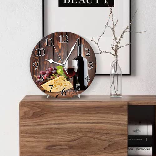Erolrail Wine Champagne Grape Vintage Home 14 Inch Silent Vintage Design Wooden Round Wall Clock Arabic Numerals Design Non Ticking Retro Clocks Home Decor Desk Clock #TOP3