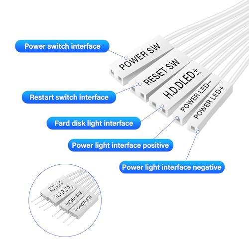 ELFJMZP Kabel przedłużający do płyty głównej, panel przedni, 24AWG, płaski kabel do HDD LED+/-, POWER LED+/-, POWER SW, RESET SW, do przełączników komputerowych Reset HDD Hard Drive (biały, 30 cm)