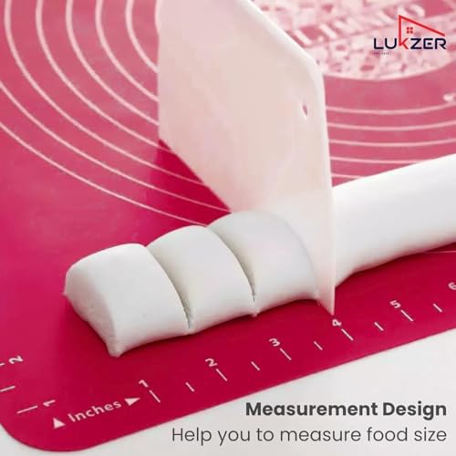 Image of Lukzer 2 Pcs Silicone Baking Mat with Measurements | Non-Stick Reusable Dough Rolling Sheet for Fondant Pastry Roti Chapati Pizza & Bread 50 x 40 cm (Random Color) CH-030-2