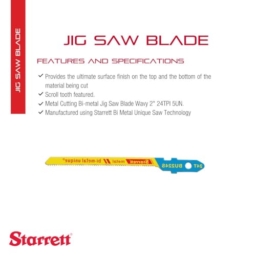 Starrett Bi-Metal Unique Unified Shank Metal Cutting Jig Saw Blade Kit - 2" Length, 3/16" Width, .040" Thickness, 24 TPI, Wavy Type - 5-Pack - BU224S by Starrett - Image 3