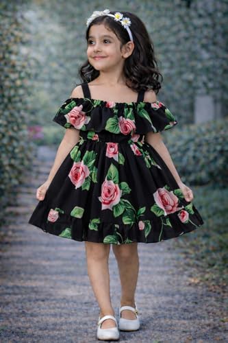 Image of Buy & Try Girls Summer Lightweight Georgette Floral Printed Frock Dress, Sleeveless Princess for Baby Girls, Stylish Fancy Kids Party & Casual Outfit