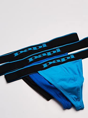 Papi Men's 3-Pack Cotton Stretch Thong, Black/Cobalt/Blue, Large #TOP5