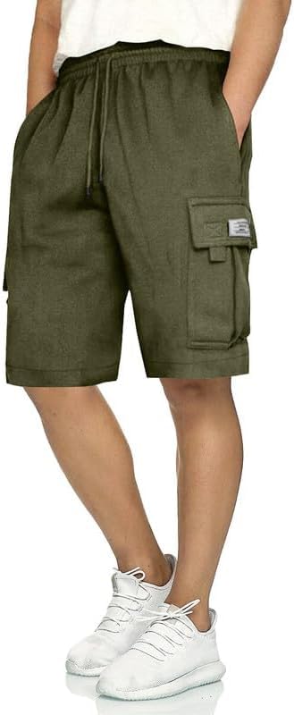 Image of Q - RIOUS Mens Casual Sweat Cargo Cotton Shorts Drawstring Elastic Waist Athletic Workout Gym Jogger Shorts with 5 Pockets