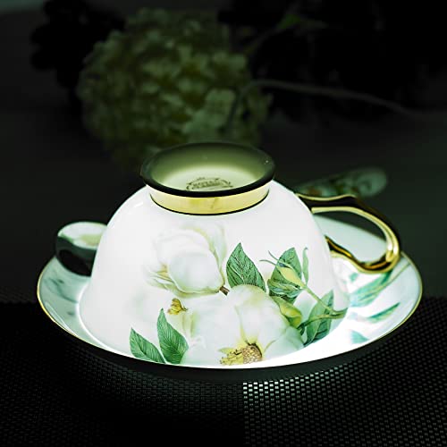 Panbado Bone China 19-Piece Gold Rimmed Coffee Tea Set of Cups Saucers Spoons Set and Silver Metal Holder Service for 6 Person,Mothers Day Gifts - Thumbnail 3