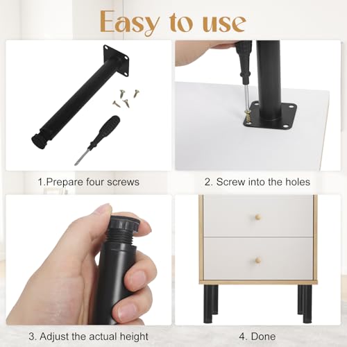 VINEST 4 STK Möbelfüße Schwarz, 20cm Füße Für Möbel, Verstellbare Beine Für Möbel, Wiederverwendbar Möbelfüsse Metall Mit Schrauben Für Sofa Tisch Stuhl Schreibtisch Schränke