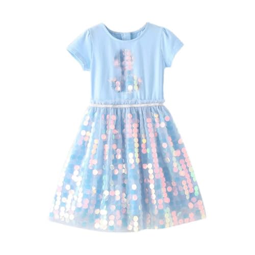 Renholin Kleider Shine Sommer Kleid Kurzarm Gefrorene Eiskönigin Prinzessin EIS Prinzessin Mädchen Kinder Party Rock