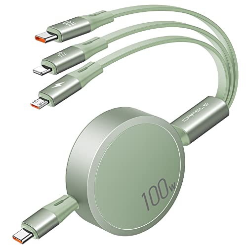 Cafele [2023 Upgraded] 100W Usb C Multi Charging Cable, Retractable Usb C Cable, 3 In 1 Retractable Charging Cable With Type C/Micro Usb For Laptop/Cell Phone/Tablets/Phone 13 12/Galaxy(4Ft)-Green #TOP24