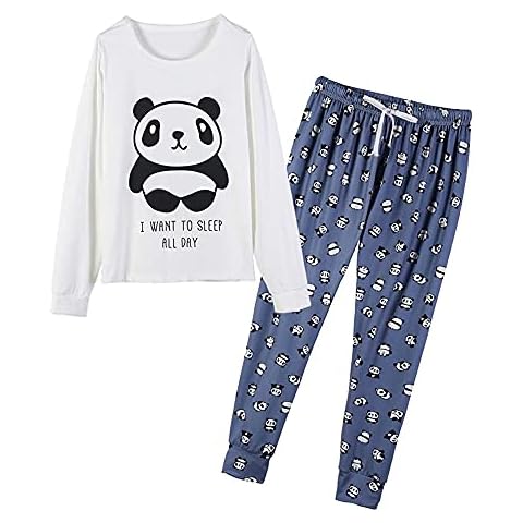 MyFav Women's Long-Sleeved Sleepwear, Two-Piece Pyjamas For Women, Pyjama Lounge Set, blue, L Cover