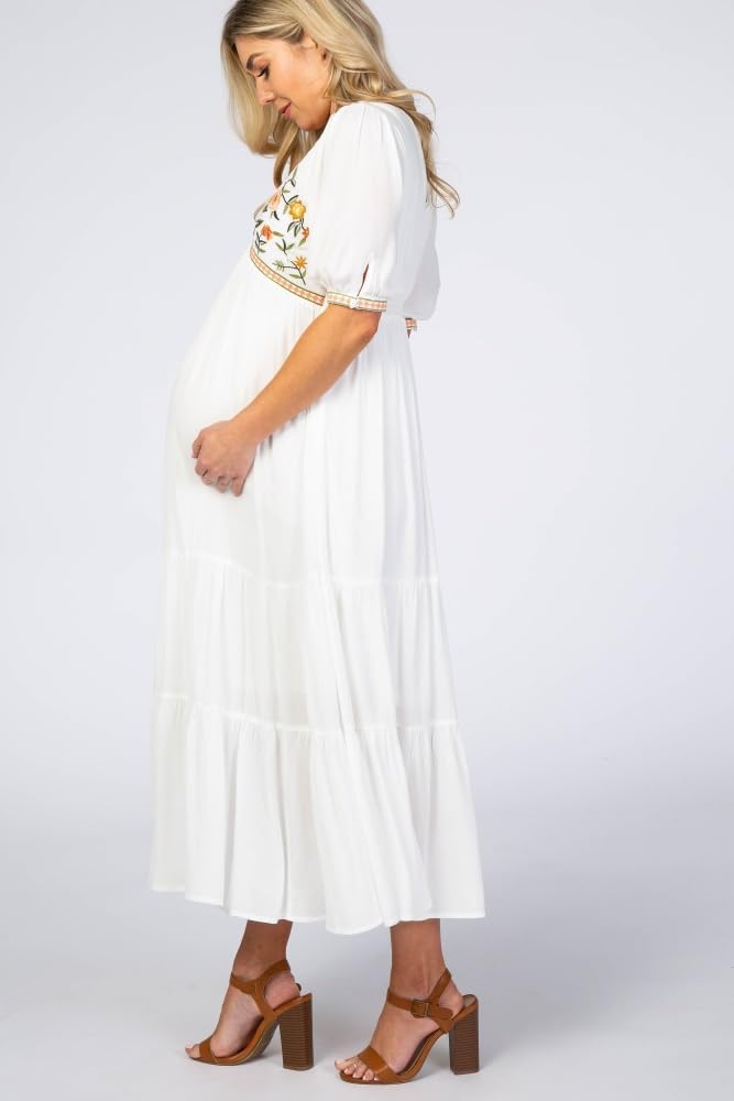 PinkBlush Floral Embroidered Maternity Midi Dress