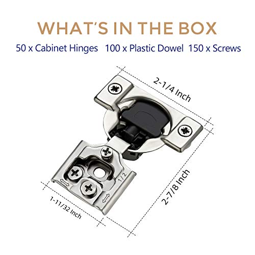 Ravinte 50 Pack 25 Pairs 1/2 Inch Overlay Soft Close Hinges For Kitchen Cabinet Hinges Satin Nickel Hidden Hinges Stainless Steel Concealed Hinge Self Closing #TOP6