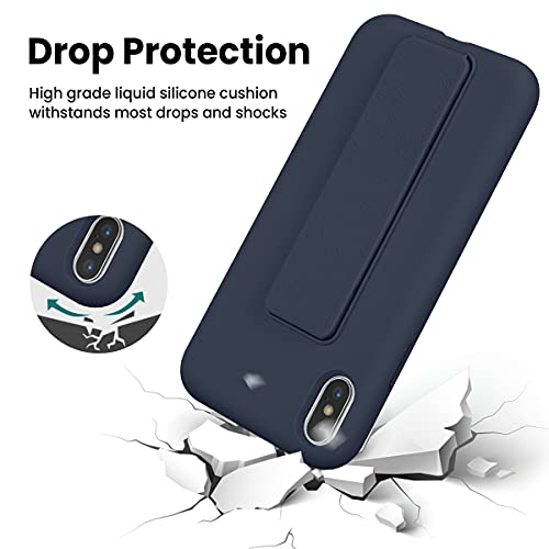 Laudtec Silicone Iphone X/Xs Case With Stand/Kickstand,Vertical And Horizontal Stand Hand Strap Metal Kickstand Case For Iphone X/Xs (Midnight Blue) #TOP2