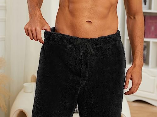 Vulcanodon 2 Pack Mens Plush Warm Pajama Pants, Fluffy Soft Fleece Sleep Pant with Pockets Lounge Pj Bottoms for Men3